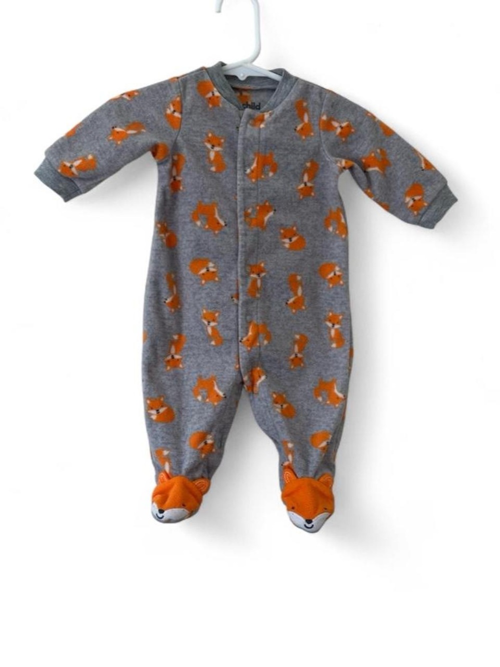 0-3M Boy One Piece Fleece Footie Sleeper Carter’s Button Up Fox Print Gray